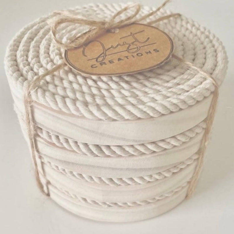 Lime-washed Timber Macrame Coasters (4pk)