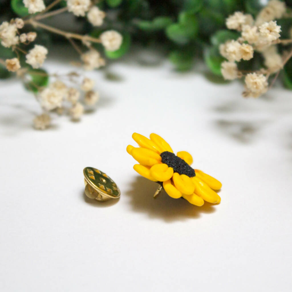 Handmade Polymer Clay Sunflower Pin