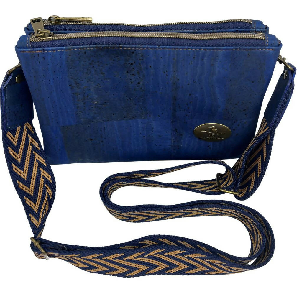 Twin Dolly Cork Bag - Denim Blue with Blue and Gold Guitar-Style Adjustable Strap