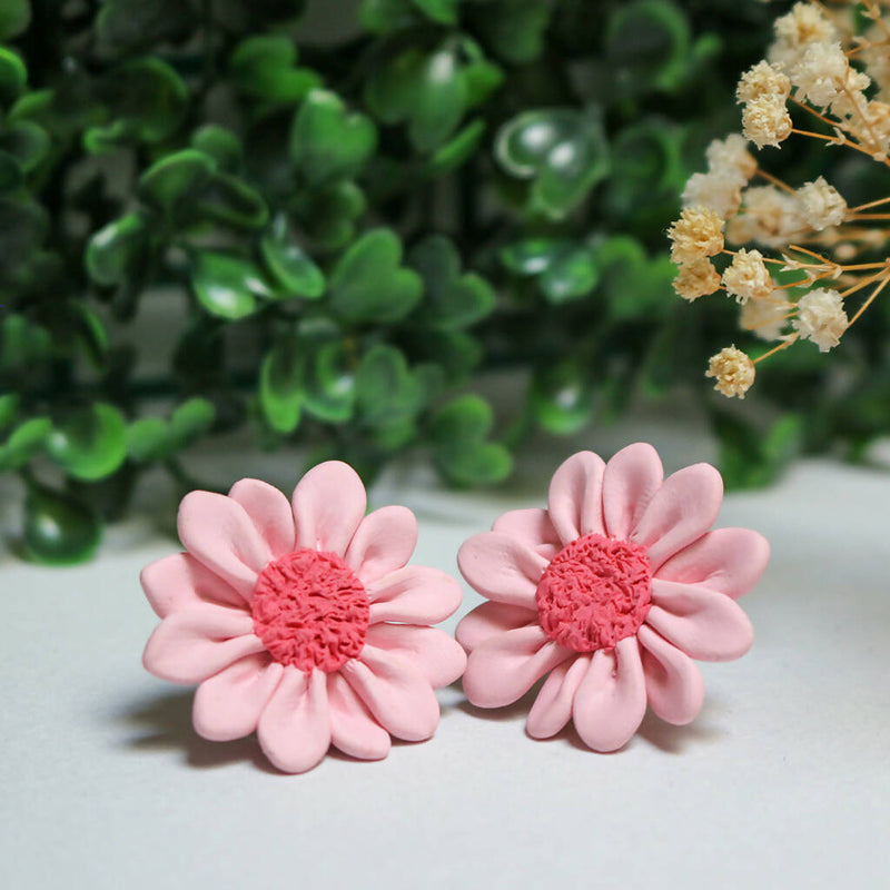 Handmade Pink Daisy Studs, polymer clay