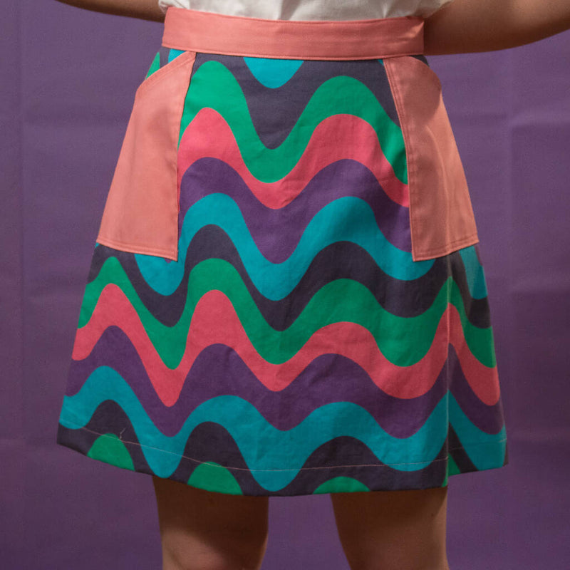 60s psychedelic wave print skirt