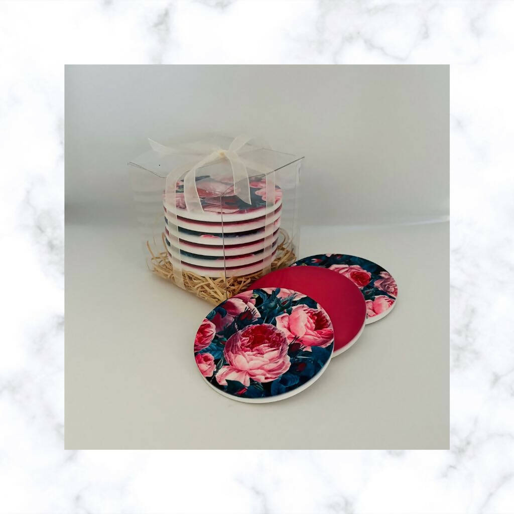 Cabbage Rose Ceramic Coasters