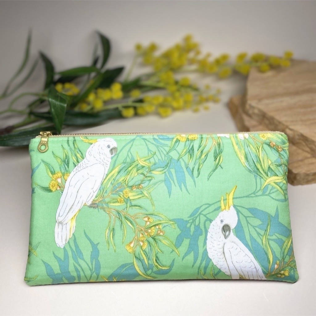 Green Cockatoo Zippered Pouch