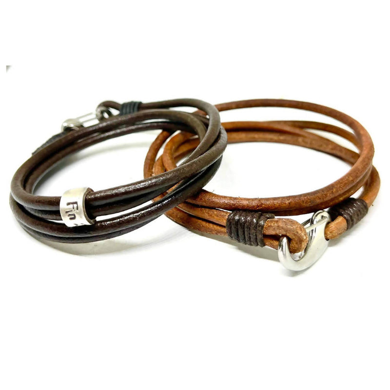 Men's Personalised Wrap Leather & Pure Silver Bracelet