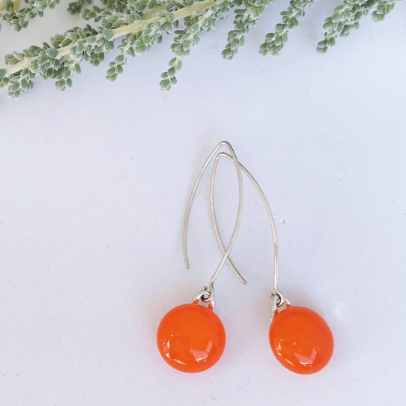 Orange Fused Glass Drop Earrings