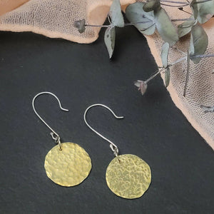 Raw Brass Hammered Disc Dangle Earrings