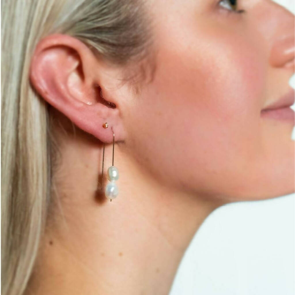 Original Pearl Threaders - Long Hook White Baroque Pearl Drop Earrings