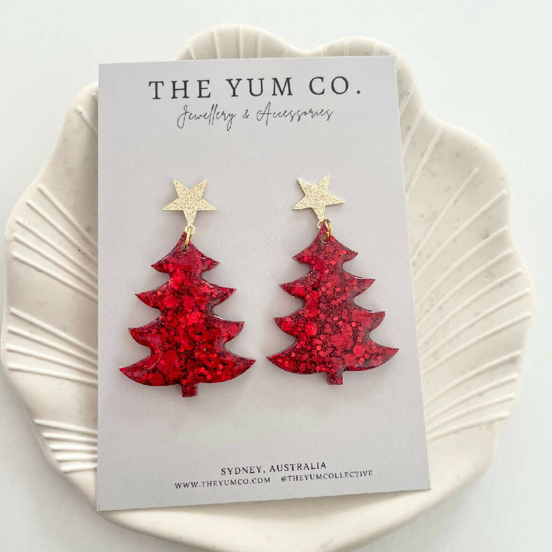 Resin Christmas Tree Earrings
